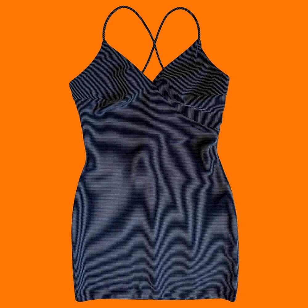 90's vintage navy pin striped bodycon mini dress MEDIUM urban girl